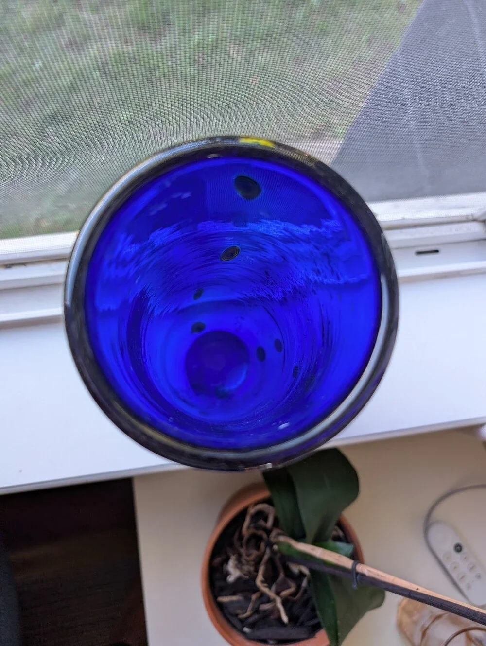 Murano Glass Cobalt Blue Millefiori Vase with Silver Flecks